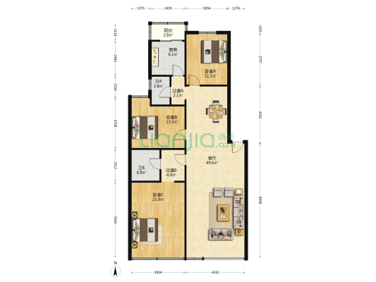 规划局小区 3室1厅2卫 130平方