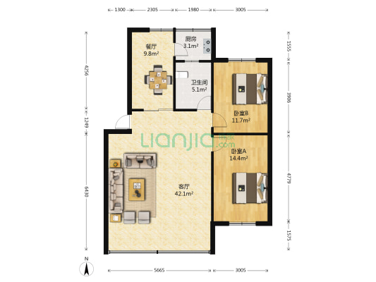 麻园七社大院 2室2厅1卫 98平方
