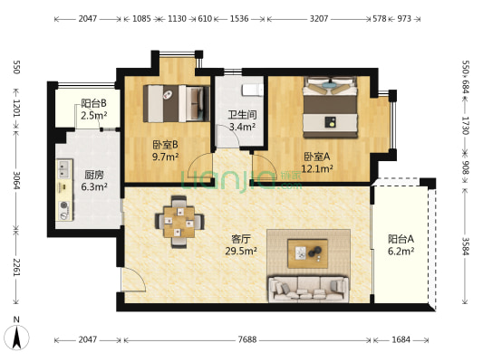 白云高尔夫花园荷塘月色 2室1厅1卫 81平方