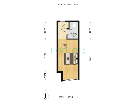 曲江壹号公寓 1室0厅1卫 34平方