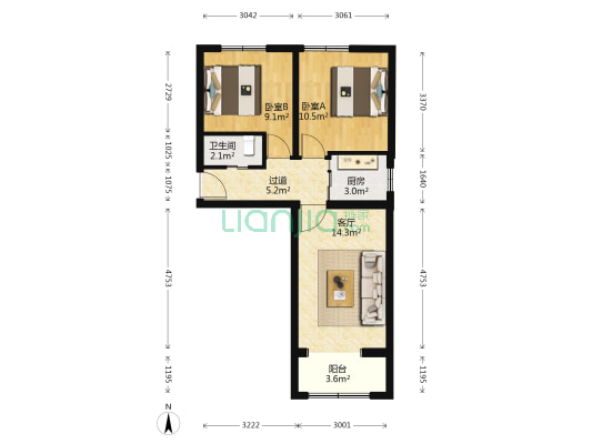 新华北路59号院 2室1厅1卫 58平方