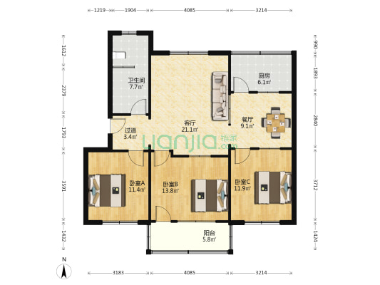 帝都街67号 3室2厅1卫 92平方
