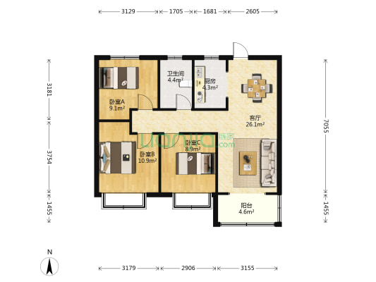 同信世博院玖棠 3室1厅1卫 98平方