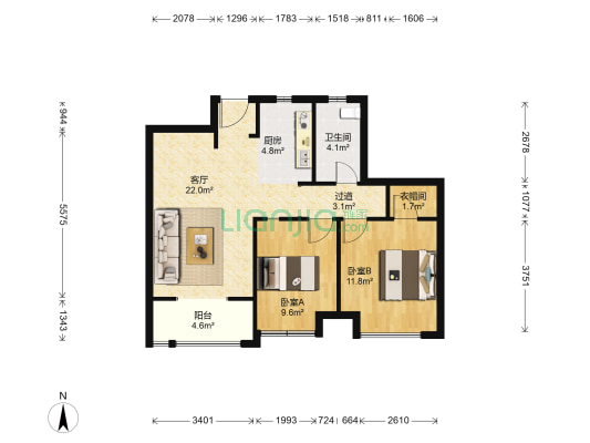 广宇锦绣桃源 2室1厅1卫 85平方