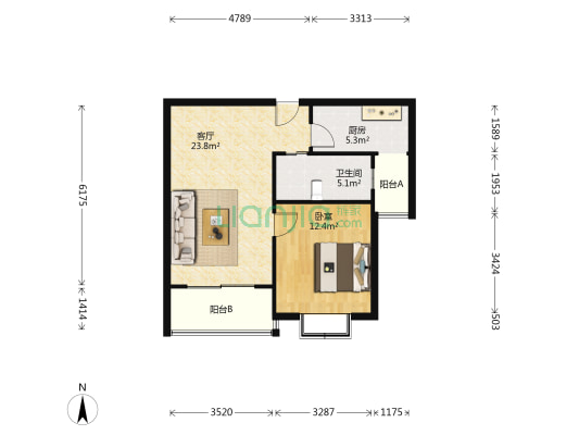 紫晶南园 1室1厅1卫 63平方