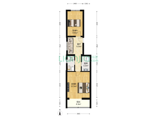 永定路西里小区 2室1厅1卫 58平方