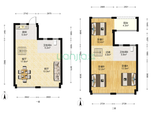 泰湖锦园 3室2厅2卫 70平方