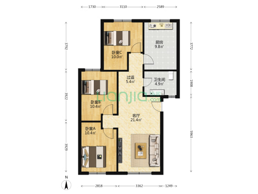 人保公司家属院 3室1厅1卫 91平方