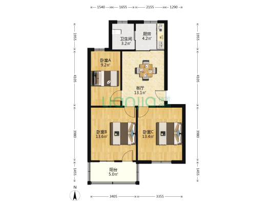 长乐二村 3室1厅1卫 74平方