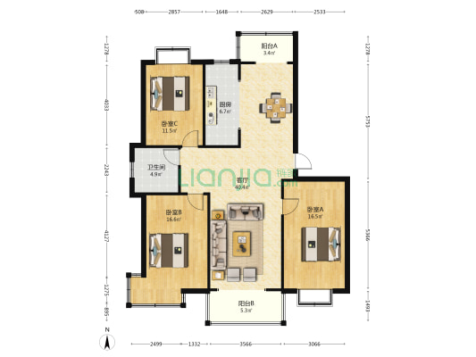 塞纳翡翠庄园翡翠苑 3室1厅1卫 120平方