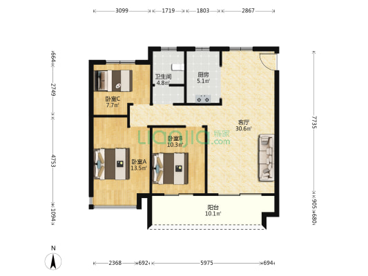 沃达星海城 3室1厅1卫 106平方