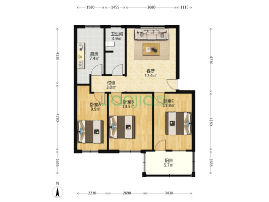 驻马店市回族小学家属院 3室1厅1卫 92平方