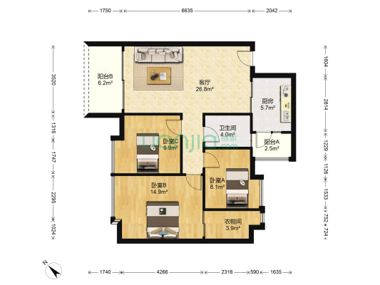保利西子湾 3室1厅1卫 92平方