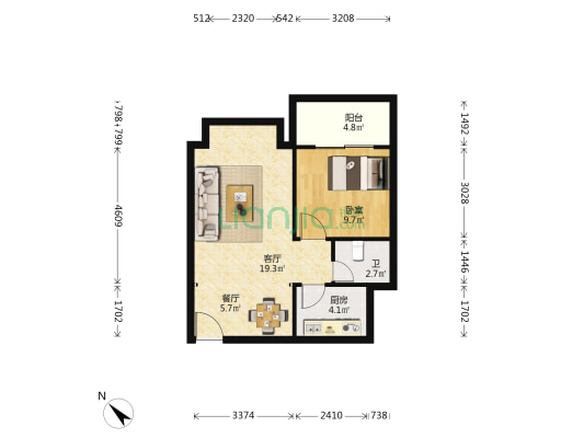 吉安小区 1室2厅1卫 52平方