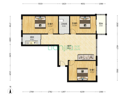 新街公寓 3室1厅1卫 98平方