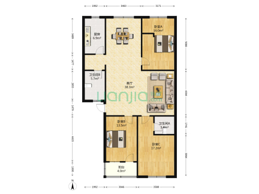 金龙岗9号 3室2厅2卫 141平方