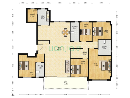 碧桂园凤凰台 5室1厅3卫 224平方