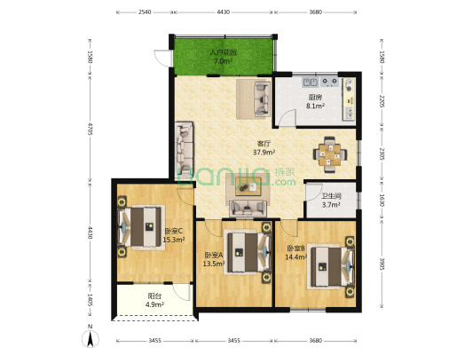 市工商局宿舍 3室1厅1卫 98平方