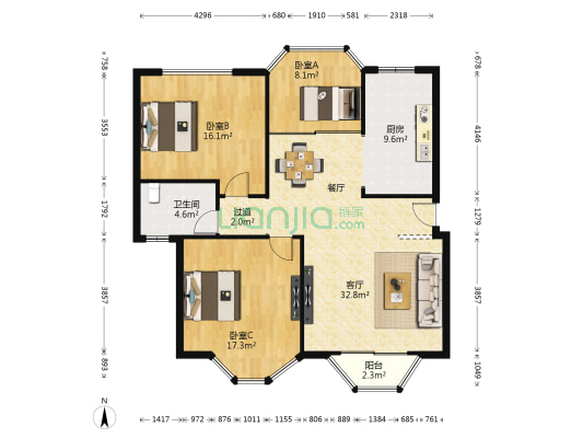 保利国际高尔夫花园荷兰苑 3室1厅1卫 116平方
