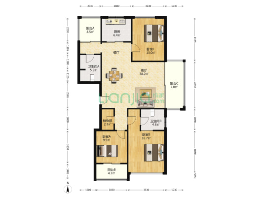 宝善公寓 3室1厅2卫 135平方