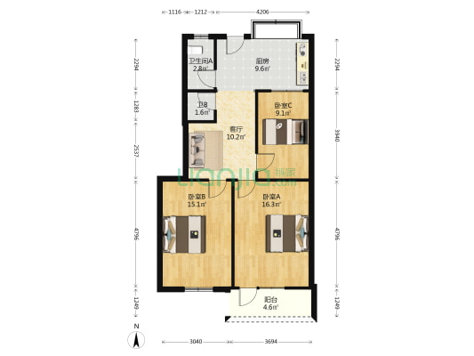 电子质检所 3室1厅2卫 74平方
