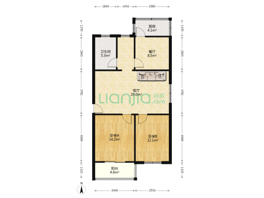 金桃园 2室2厅1卫 94平方