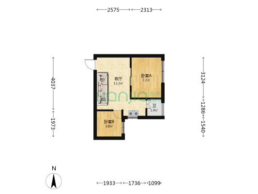 翡翠时光 2室1厅1卫 35平方