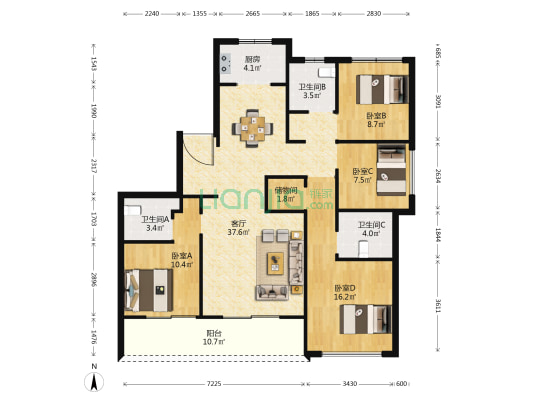 禾宇嘉园 4室1厅3卫 151平方