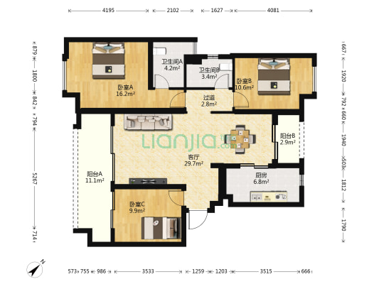 中海云麓公馆 3室1厅2卫 121平方