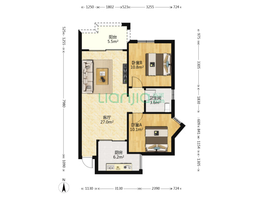 振邦嘉和苑 2室1厅1卫 78平方