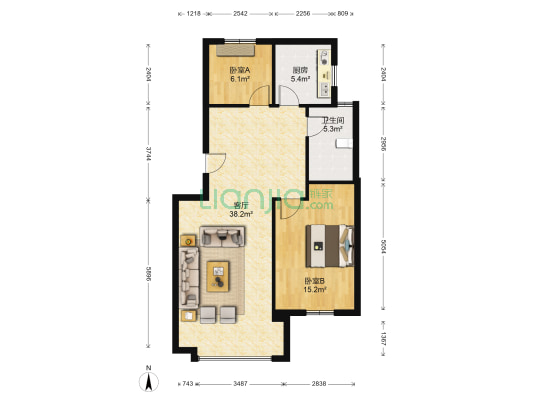 美达华庭 2室1厅1卫 86平方