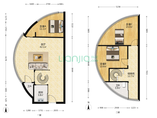 现代农艺 3室1厅2卫 129平方