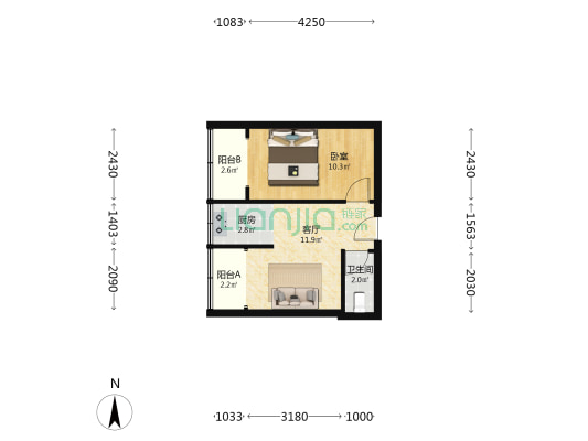 北新街5号院 1室1厅1卫 44平方