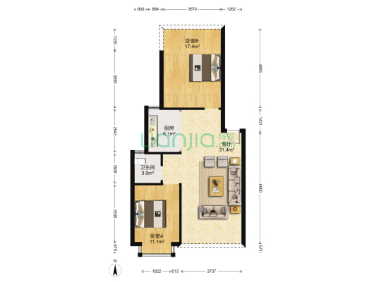 青青家园 2室1厅1卫 89平方