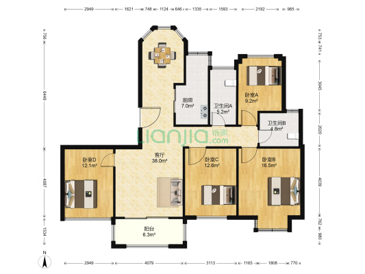 山湖湾南区 4室1厅2卫 133平方