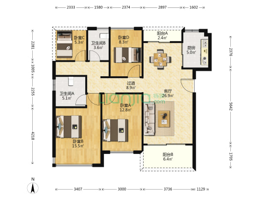 宏益丽苑 4室1厅2卫 117平方