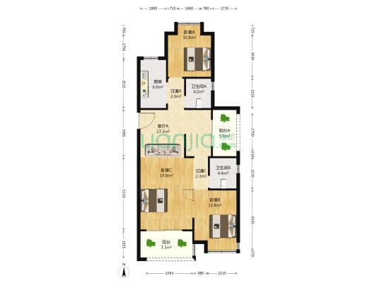 骏园 3室1厅2卫 113平方