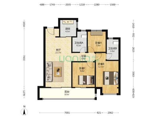 新城时光印象 3室1厅2卫 99平方