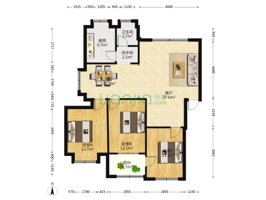 恒康花园 3室2厅2卫 134平方