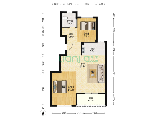 兰馨公寓 2室1厅1卫 89平方