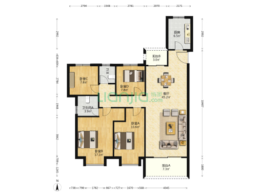 高速时代城东区 4室1厅2卫 143平方