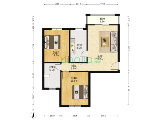 南国都市 2室1厅1卫 93平方