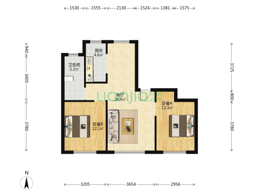 汇智环球金贸城一期 2室1厅1卫 95平方