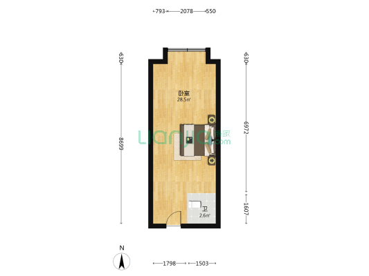大东海中央府A区 1室0厅1卫 40平方