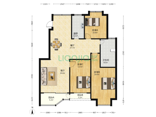 中央豪景东区 3室2厅1卫 131平方