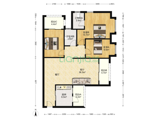 东骏豪苑 3室1厅2卫 123平方