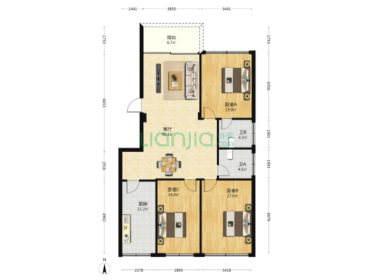 北海银滩恒利旅游度假中心陆上区商住楼 3室1厅2卫 134平方