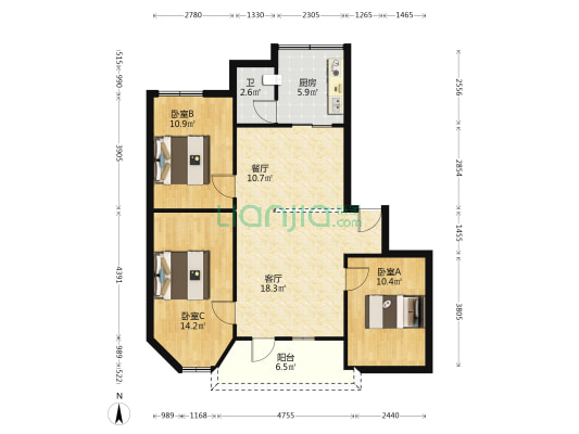 下角西路5号 3室2厅1卫 96平方
