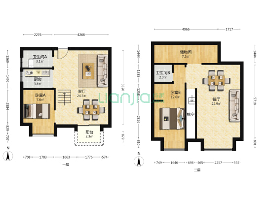 中裔玉陇公馆 2室2厅2卫 86平方