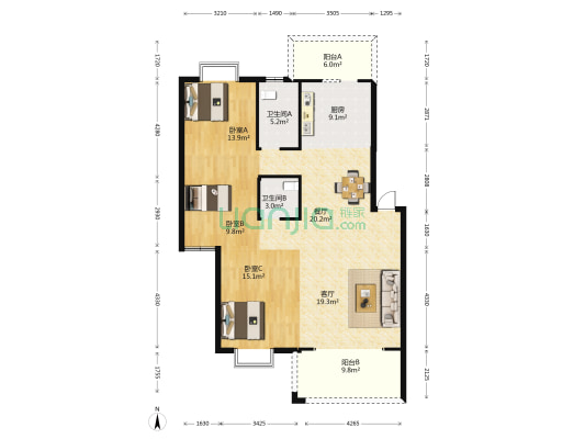 金域华庭 3室2厅2卫 116平方